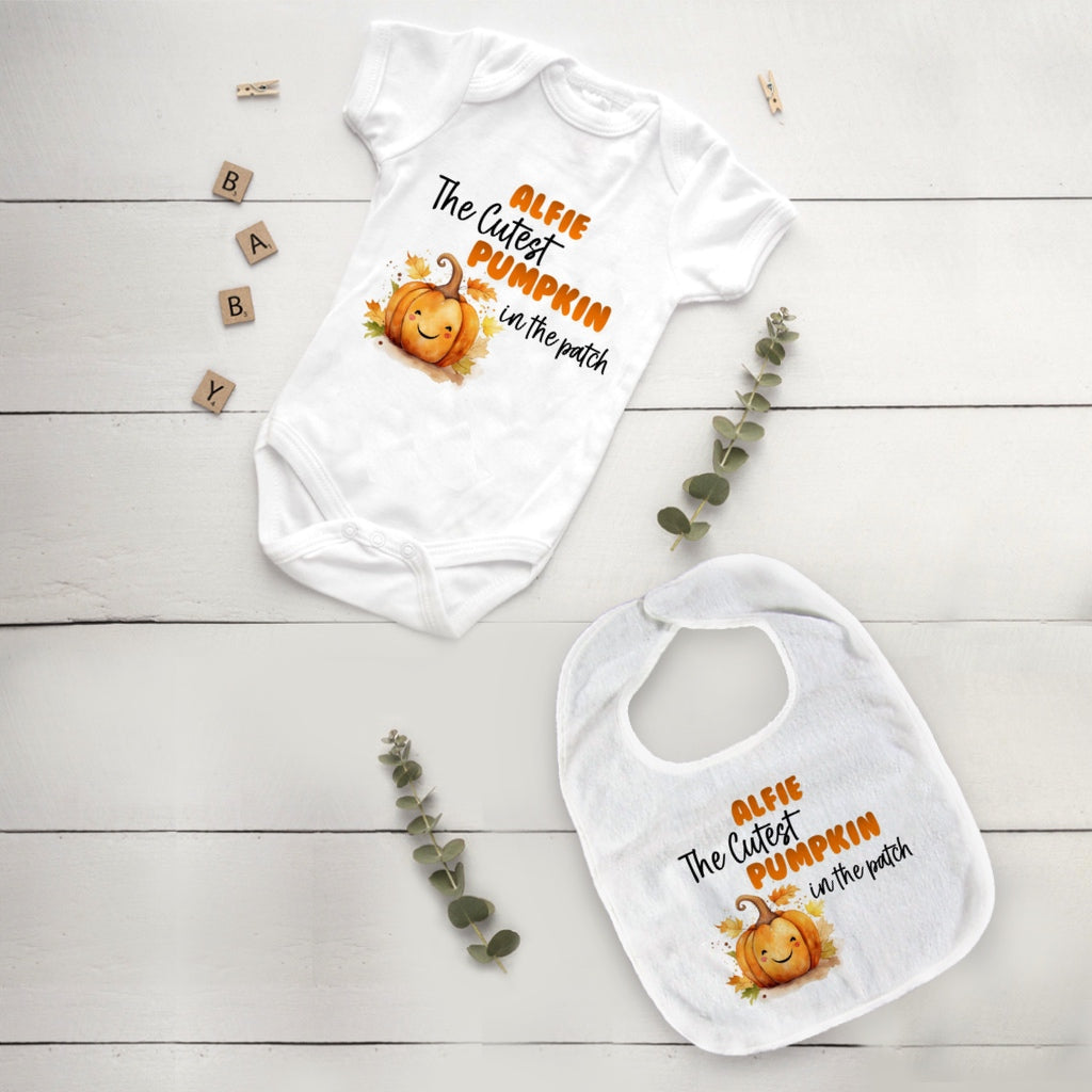 Cutest Little Pumpkin in the Patch Baby Vest & Bib Set-The Persnickety Co