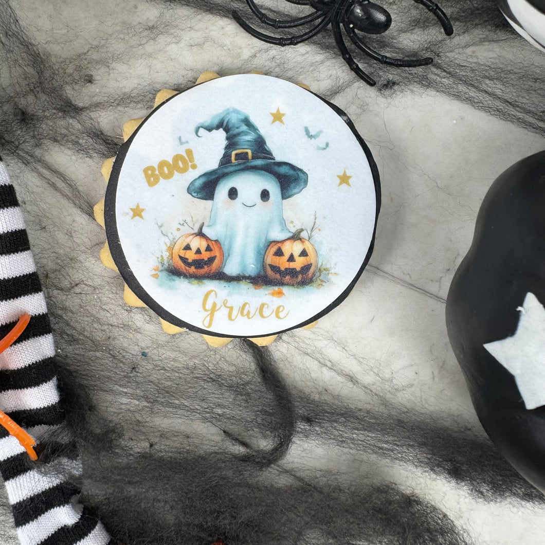 Personalised Spooky Cute Ghost Halloween Biscuit-The Persnickety Co