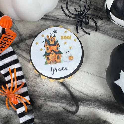 Personalised Halloween Haunted House Biscuit-The Persnickety Co
