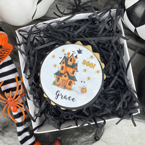 Personalised Halloween Haunted House Biscuit