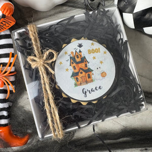Personalised Halloween Haunted House Biscuit