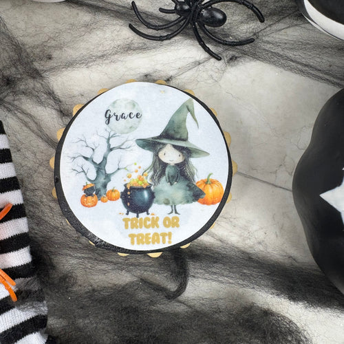 Personalised Cute Witch Halloween Biscuit-The Persnickety Co