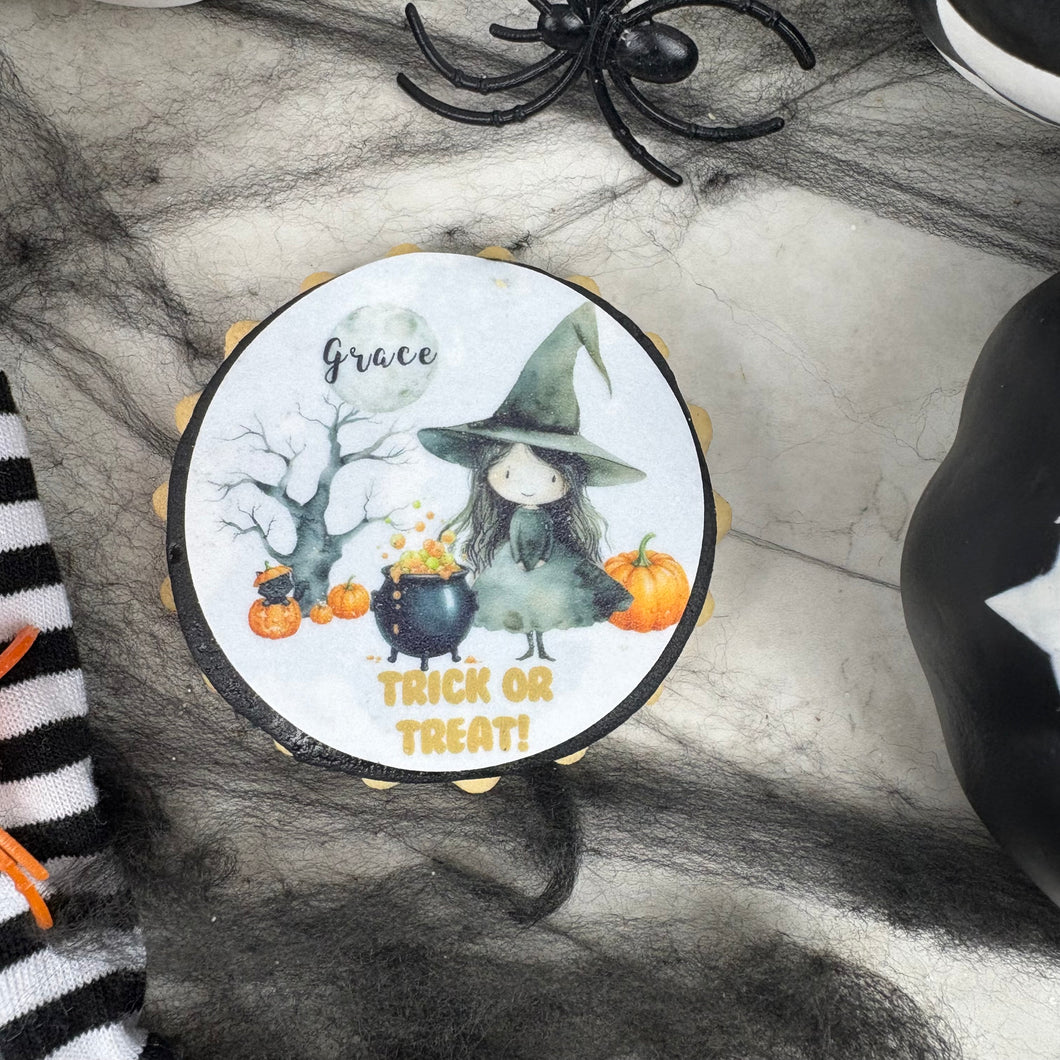 Personalised Cute Witch Halloween Biscuit-The Persnickety Co