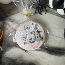 Load image into Gallery viewer, Personalised Cute Pink Witch Halloween Biscuit
