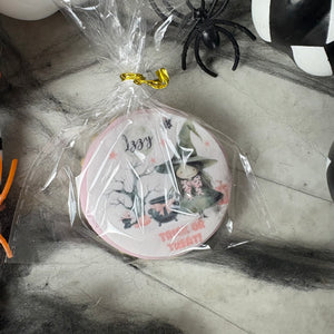 Personalised Cute Pink Witch Halloween Biscuit