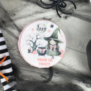 Personalised Cute Pink Witch Halloween Biscuit