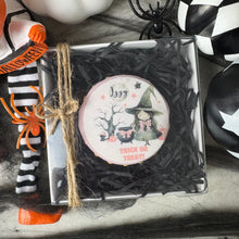 Load image into Gallery viewer, Personalised Cute Pink Witch Halloween Biscuit

