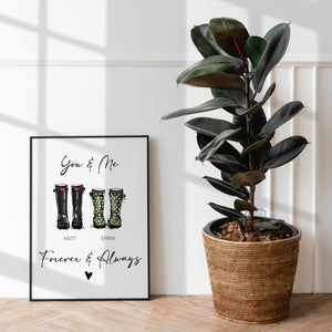 Personalised Welly Boot Print For Couples