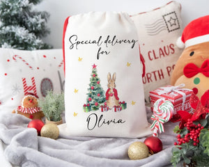 Christmas Rabbit Personalised Santa Sack