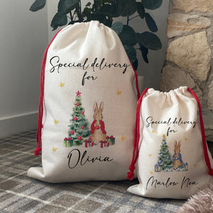 Christmas Rabbit Personalised Santa Sack