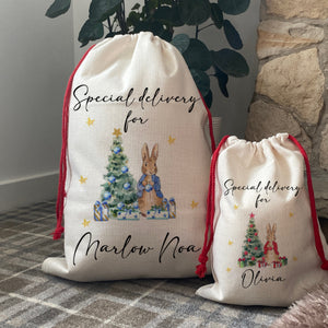 Christmas Rabbit Personalised Santa Sack