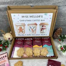 Load image into Gallery viewer, Personalised Teacher Christmas Coffee Gift Box – Costa Coffee Sachets &amp; Gingerbread Biscuits
