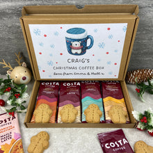 Load image into Gallery viewer, Personalised Christmas Coffee Letterbox Gift – Costa Coffee Sachets &amp; Gingerbread Men Biscuits
