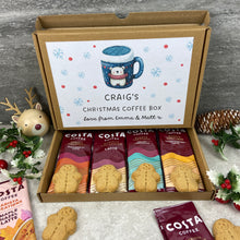 Load image into Gallery viewer, Personalised Christmas Coffee Letterbox Gift – Costa Coffee Sachets &amp; Gingerbread Men Biscuits
