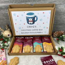 Load image into Gallery viewer, Personalised Christmas Coffee Letterbox Gift – Costa Coffee Sachets &amp; Gingerbread Men Biscuits
