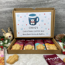 Load image into Gallery viewer, Personalised Christmas Coffee Letterbox Gift – Costa Coffee Sachets &amp; Gingerbread Men Biscuits-The Persnickety Co
