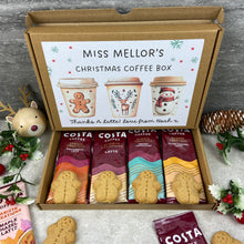 Load image into Gallery viewer, Personalised Teacher Christmas Coffee Gift Box – Costa Coffee Sachets &amp; Gingerbread Biscuits
