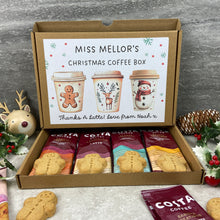 Load image into Gallery viewer, Personalised Teacher Christmas Coffee Gift Box – Costa Coffee Sachets &amp; Gingerbread Biscuits
