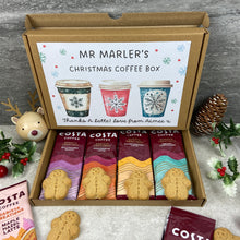 Load image into Gallery viewer, Personalised Teacher Christmas Coffee Letterbox Gift – Costa Coffee Sachets &amp; Gingerbread Biscuits
