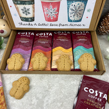 Load image into Gallery viewer, Personalised Teacher Christmas Coffee Letterbox Gift – Costa Coffee Sachets &amp; Gingerbread Biscuits
