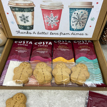 Load image into Gallery viewer, Personalised Teacher Christmas Coffee Letterbox Gift – Costa Coffee Sachets &amp; Gingerbread Biscuits
