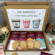 Load image into Gallery viewer, Personalised Teacher Christmas Coffee Letterbox Gift – Costa Coffee Sachets &amp; Gingerbread Biscuits
