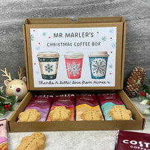 Load image into Gallery viewer, Personalised Teacher Christmas Coffee Letterbox Gift – Costa Coffee Sachets &amp; Gingerbread Biscuits
