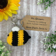 Load image into Gallery viewer, Crochet Bee Keyring with Personalised Tag-The Persnickety Co
