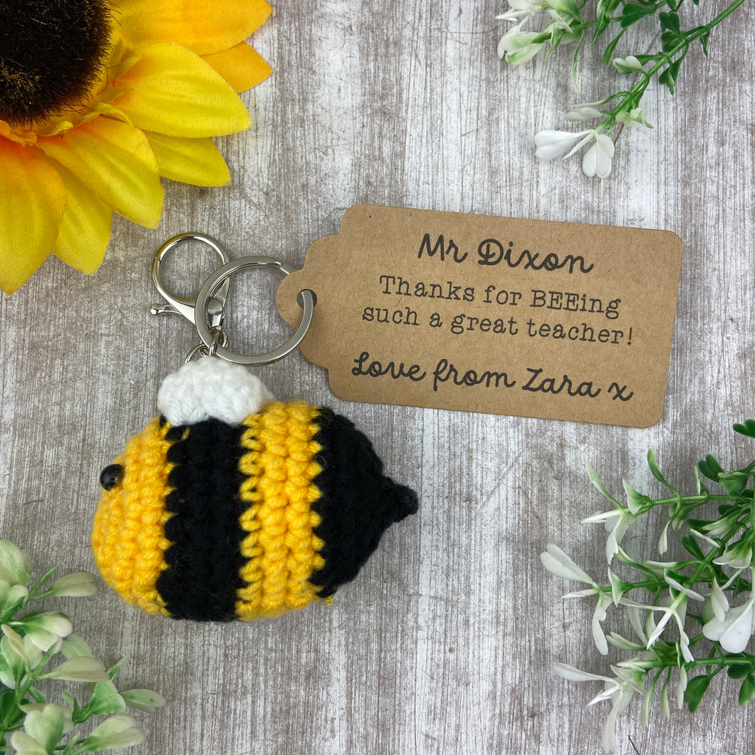 Crochet Bee Keyring with Personalised Tag-The Persnickety Co