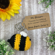 Load image into Gallery viewer, Crochet Bee Keyring with Personalised Tag
