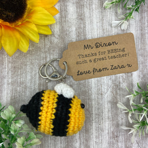 Crochet Bee Keyring with Personalised Tag