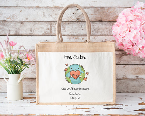 Personalised Teacher Jute Bag-The Persnickety Co