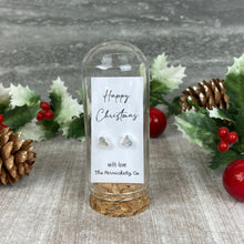 Load image into Gallery viewer, Christmas Earrings in Glass Cloche – Star or Heart Studs Gift

