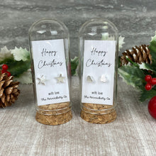 Load image into Gallery viewer, Christmas Earrings in Glass Cloche – Star or Heart Studs Gift
