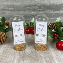 Load image into Gallery viewer, Christmas Earrings in Glass Cloche – Star or Heart Studs Gift
