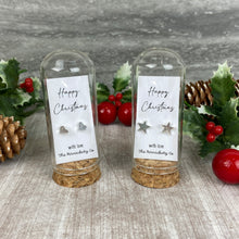 Load image into Gallery viewer, Christmas Earrings in Glass Cloche – Star or Heart Studs Gift

