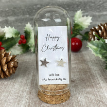 Load image into Gallery viewer, Christmas Earrings in Glass Cloche – Star or Heart Studs Gift
