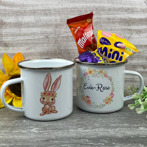 Easter Wreath Enamel Mug - Girl Rabbit-The Persnickety Co