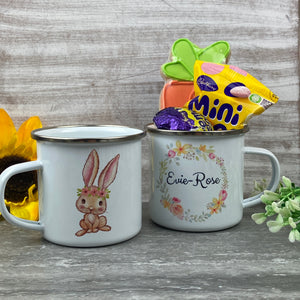 Easter Wreath Enamel Mug - Girl Rabbit