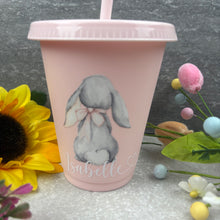 Load image into Gallery viewer, Personalised Easter Grey Bunny Cold Cup with Straw

