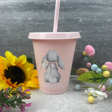 Load image into Gallery viewer, Personalised Easter Grey Bunny Cold Cup with Straw-The Persnickety Co
