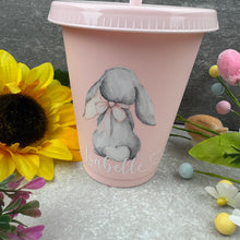 Load image into Gallery viewer, Personalised Easter Grey Bunny Cold Cup with Straw
