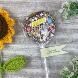 Personalised Good Luck In Your New Class Belgian Chocolate Lollipop