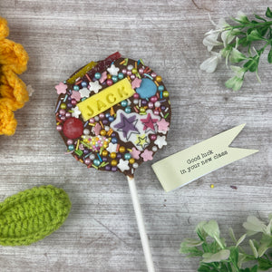 Personalised Good Luck In Your New Class Belgian Chocolate Lollipop-The Persnickety Co