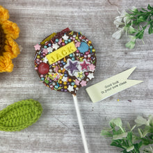 Load image into Gallery viewer, Personalised Good Luck In Your New Class Belgian Chocolate Lollipop
