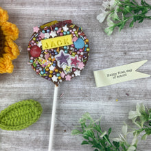 Load image into Gallery viewer, Personalised Happy First Day Of School Belgian Chocolate Lollipop
