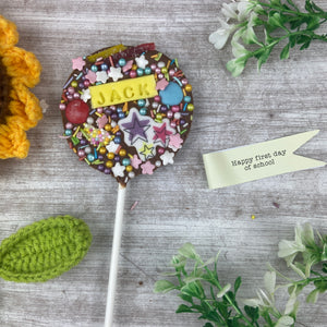 Personalised Happy First Day Of School Belgian Chocolate Lollipop