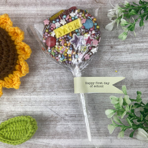 Personalised Happy First Day Of School Belgian Chocolate Lollipop