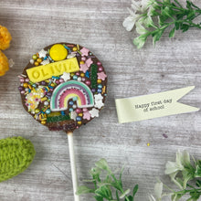 Load image into Gallery viewer, Personalised Happy First Day Of School Belgian Chocolate Lollipop-The Persnickety Co
