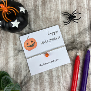 Happy Halloween Pumpkin Beaded Bracelet